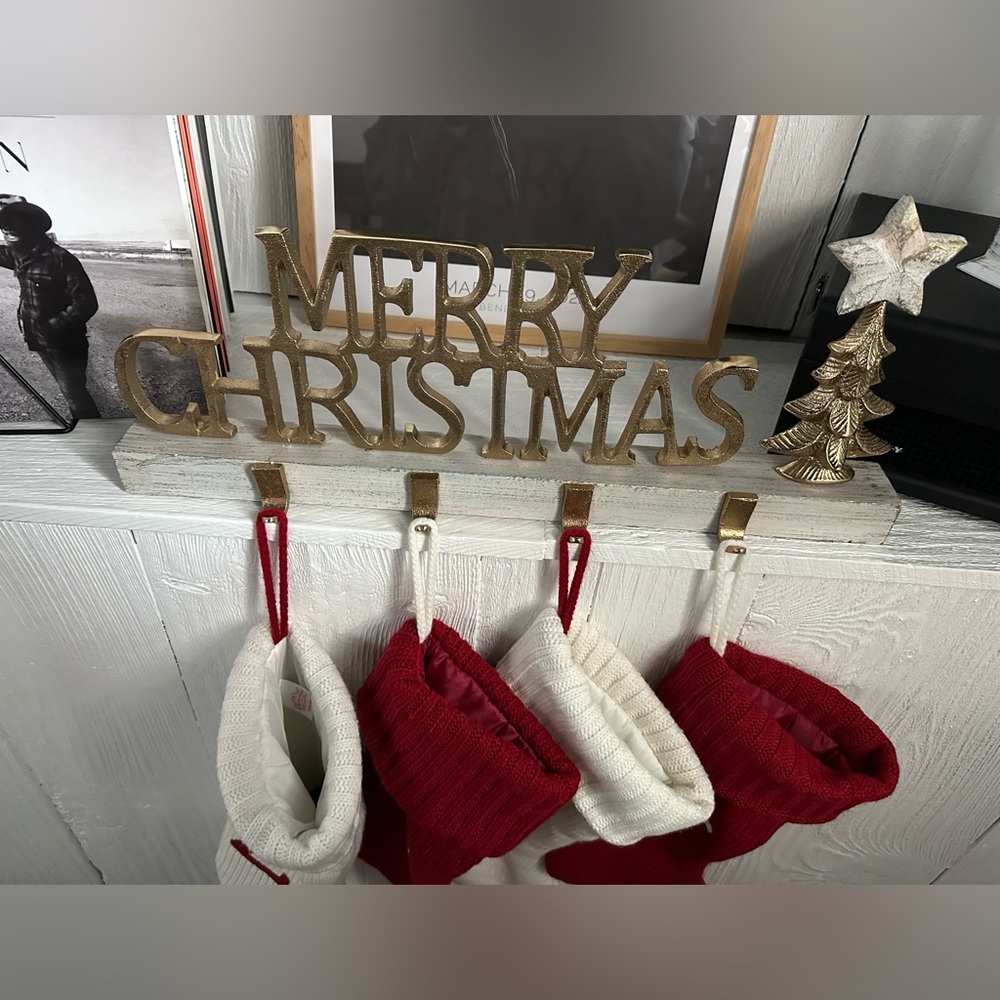 Gold Merry Christmas Stocking Holder